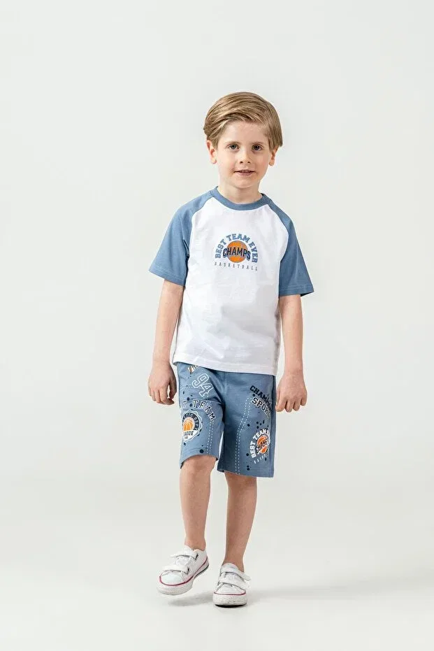 Детский комплект для мальчиков с принтом Best Team Ever Basketball Champs Mışıl Kids, Element Blue — фото 2