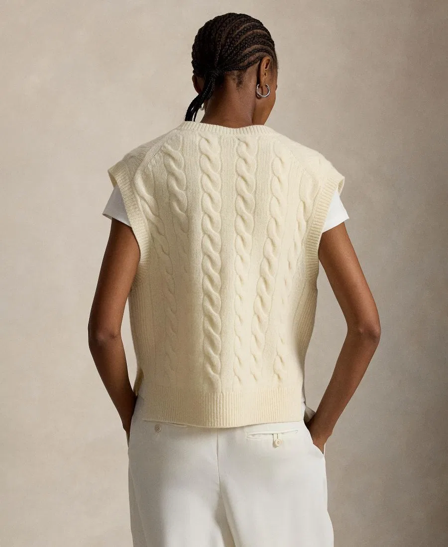 Женский безрукавный свитер-жилет с V-образным вырезом Polo Ralph Lauren, Authentic Cream — фото 4