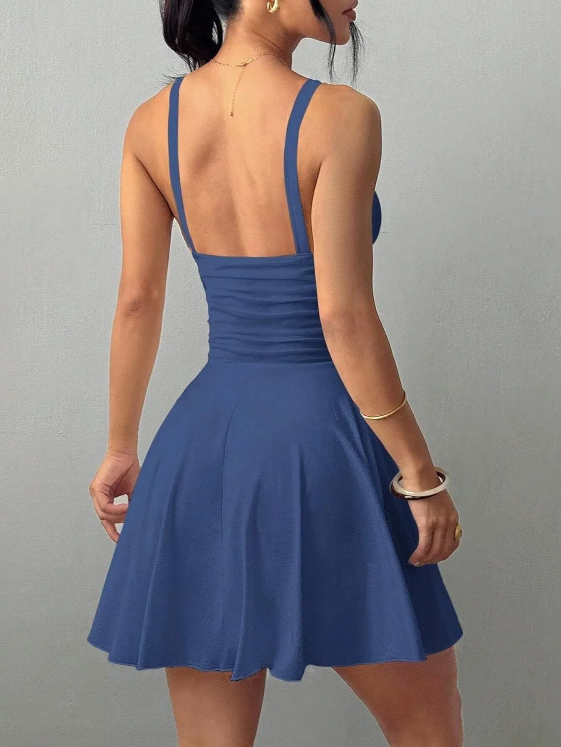 Женское ками-платье с запахом на спине, мини, Blue — фото 2