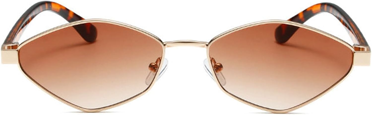 

Willochra Модные солнцезащитные очки «кошачий глаз» неправильной формы с многоугольными линзами, женские и мужские, винтажные, в маленькой металлической оправе, модные женские очки, Leopar Brown