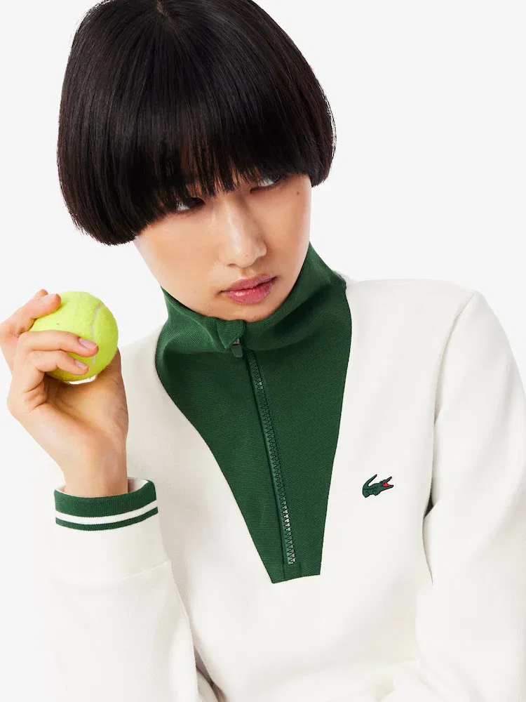 Свитшот теннисный LACOSTE Heritage, полузастежка, синий — фото 2