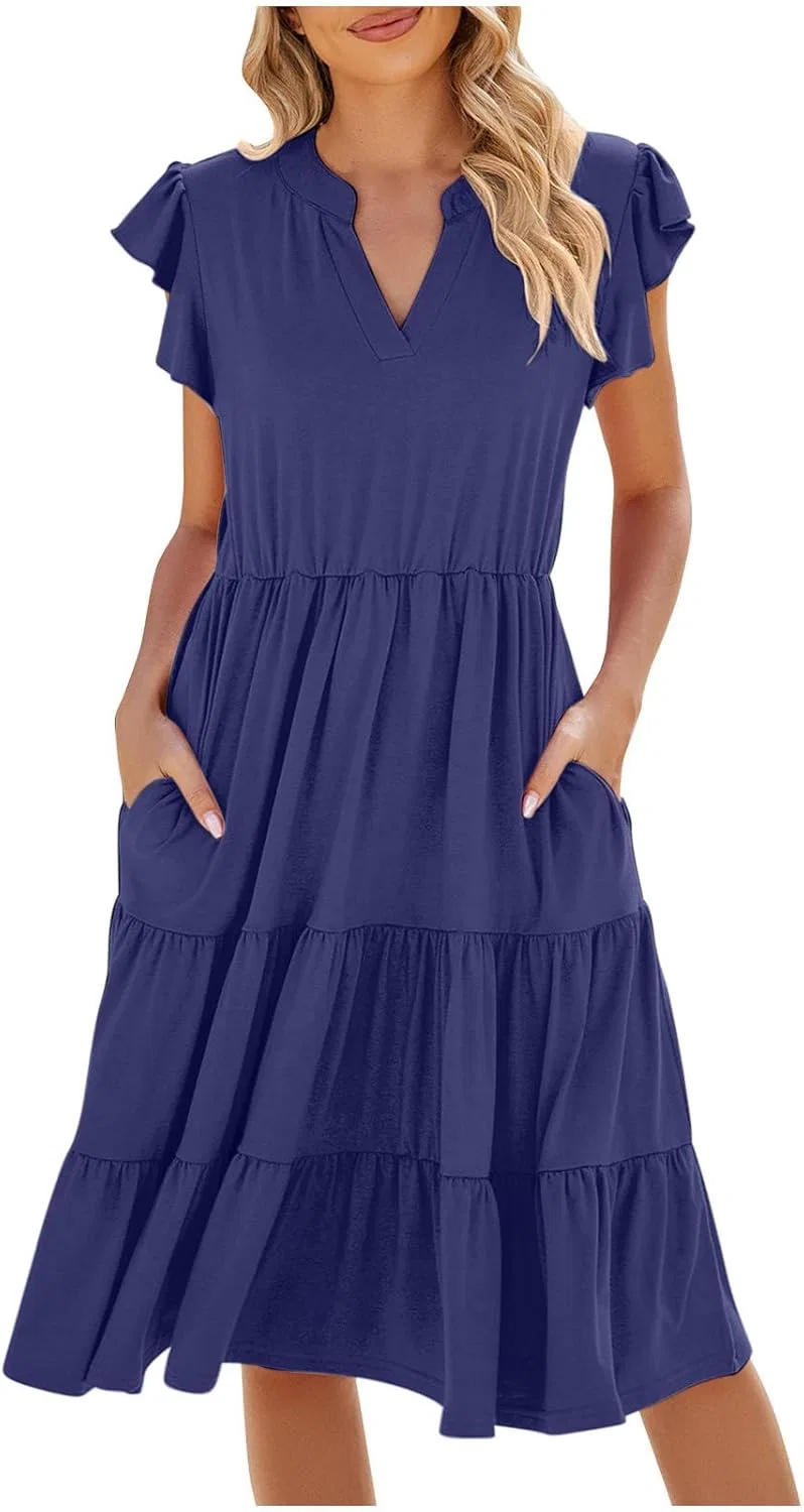 Женское летнее платье с рюшами Folwy, A1-dark Blue
