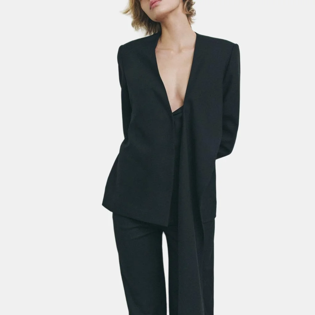 Блейзер Zara из смесовой шерсти Zw с шарфом, черный
