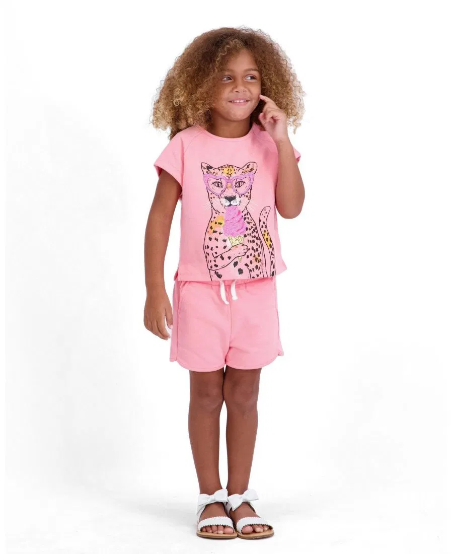Комплект из топа и шорт с блестящим принтом Cheetah French Terry Andy & Evan, Pink — фото 3