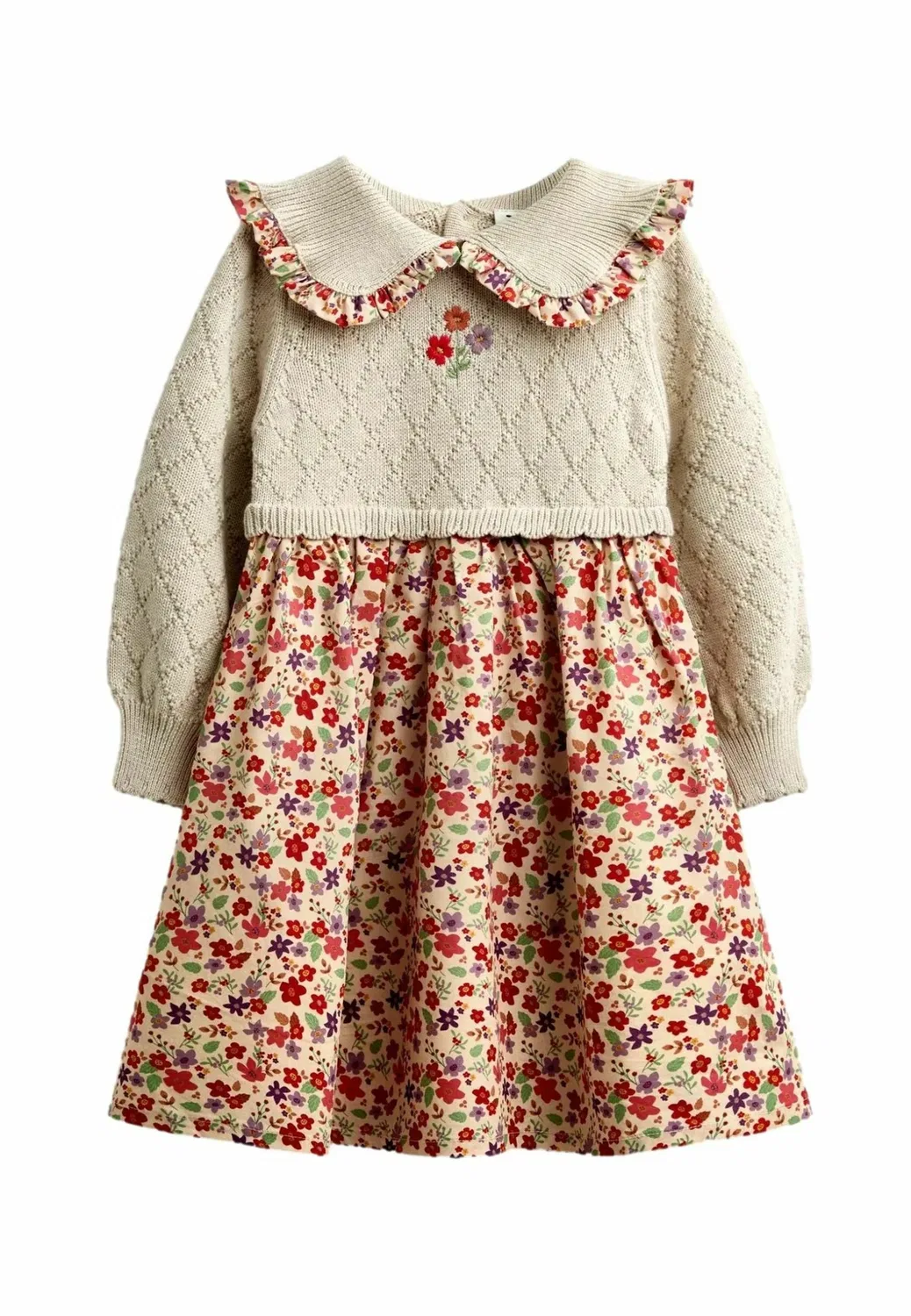 Платье-Комбинация с вязаным воротником и платье-свитер Jojo Maman Bébé, Natural Floral