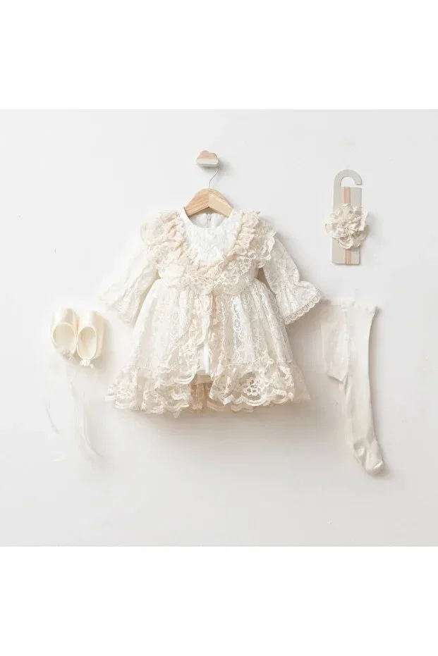 Детский комплект для девочек с кружевными деталями Orchid Mevlütlük Park Bebe, Vintage Cream — фото 3