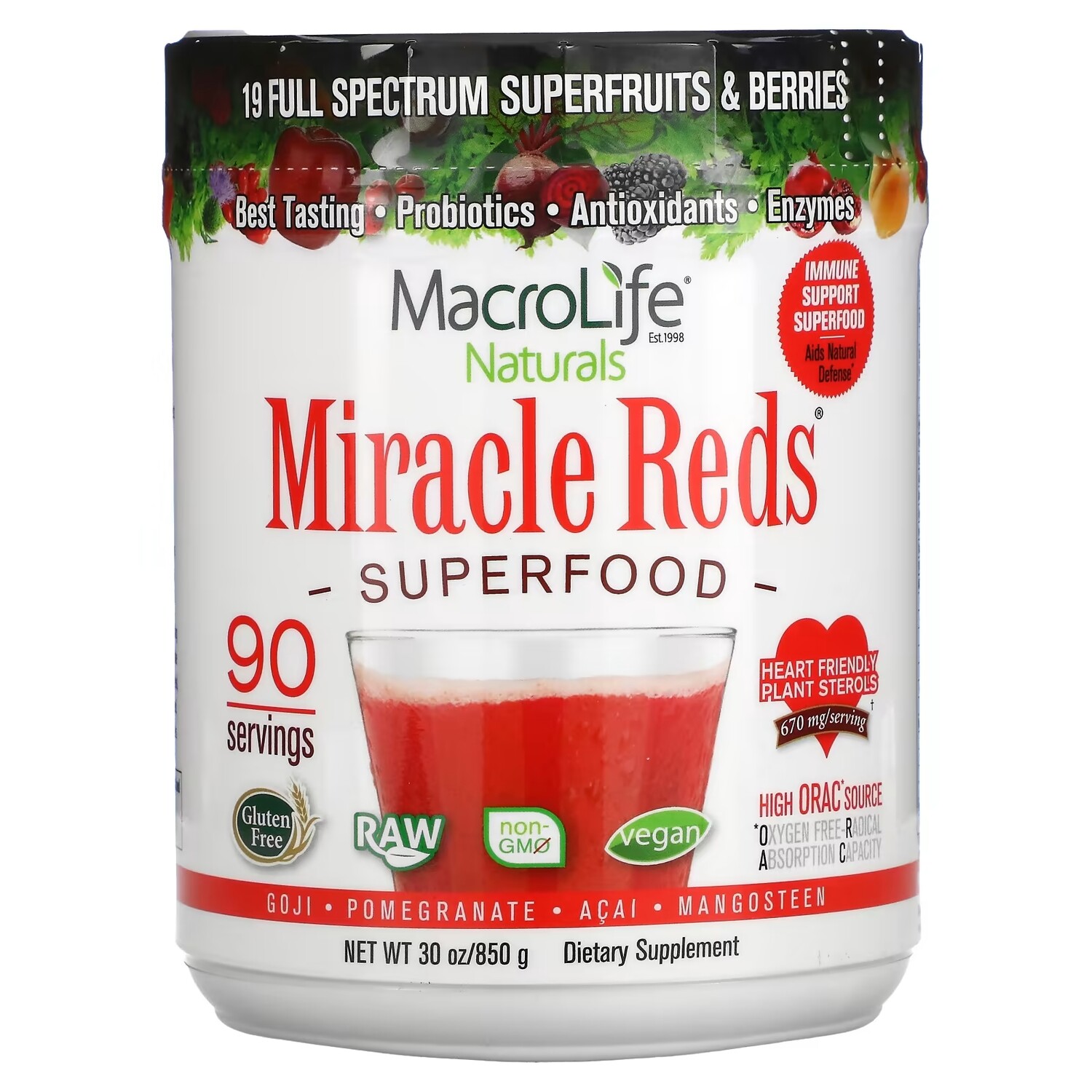 

БАД Macrolife Naturals Miracle Reds, годжи / гранат / асаи / мангостин, 850 г