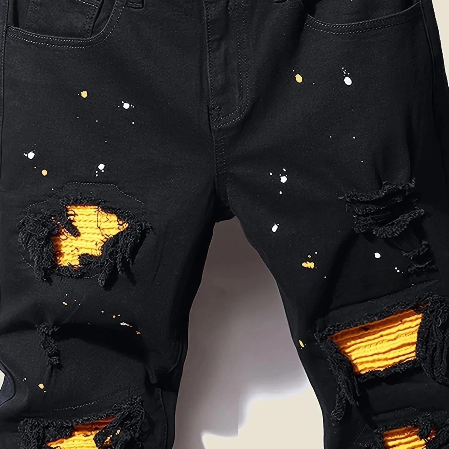 Джинсы рваные Slim Fit, Желтый — фото 4