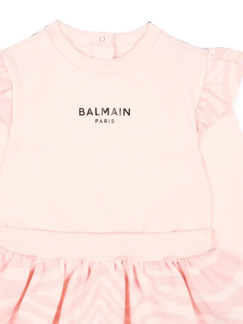 Длинное платье с оборками и принтом зебры Balmain Kids, розовый — фото 3