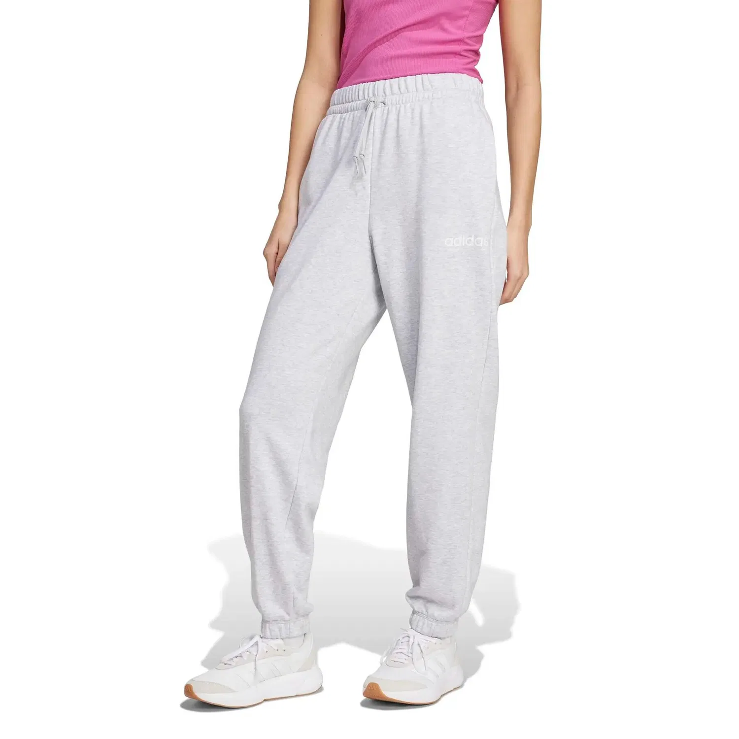 Женские спортивные штаны с высокой посадкой Adidas Essentials Linear French Terry, Серый Белый — фото 2