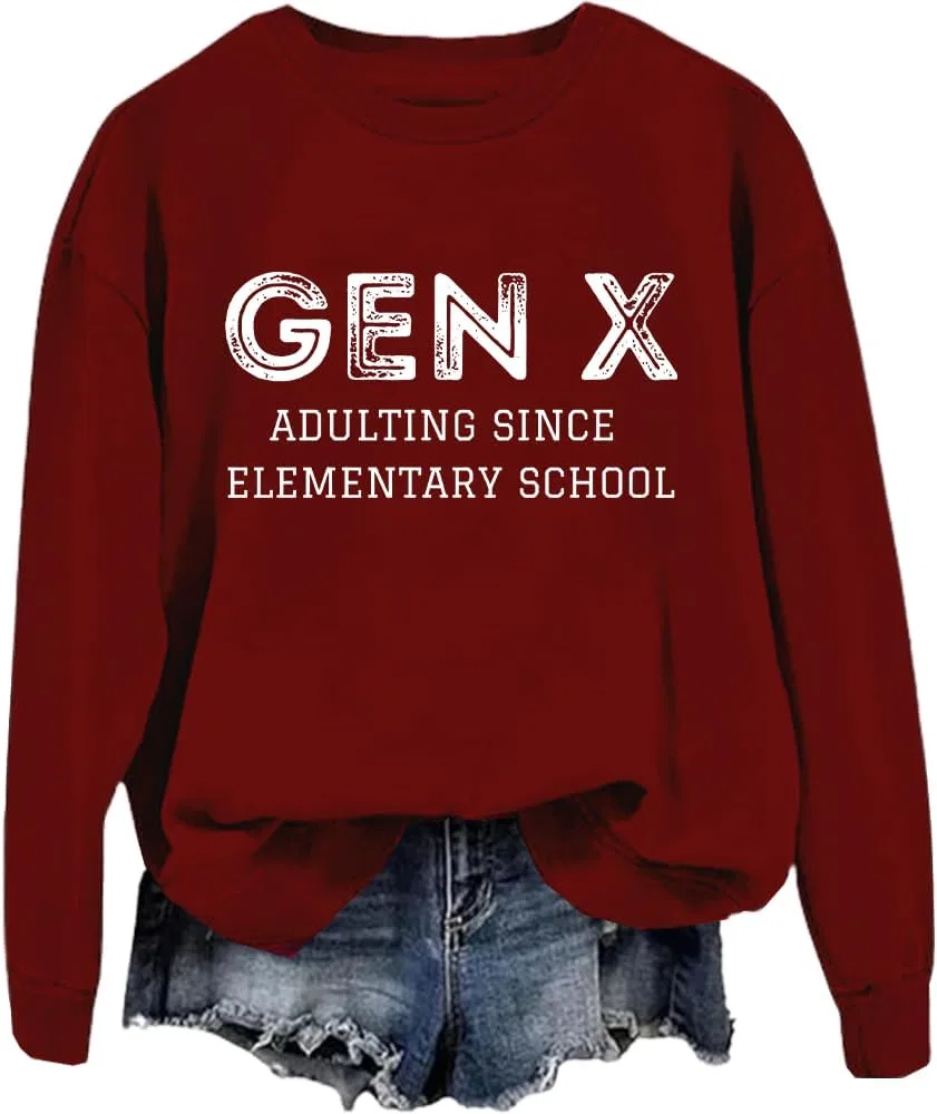 Женское худи с принтом Gen X Adulting Since Elementary School, винный