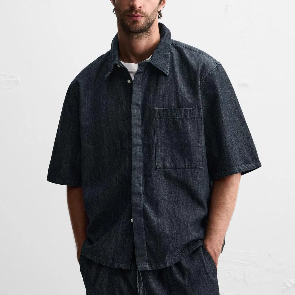 Мужская рубашка из денима Indigo ZARA, Indigo — фото 4