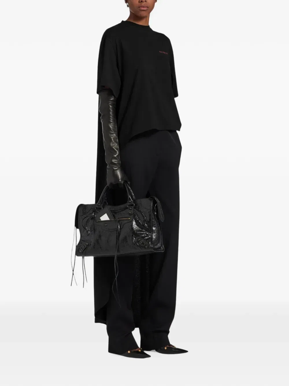 Футболка с логотипом и накидкой сзади BALENCIAGA, черный — фото 2