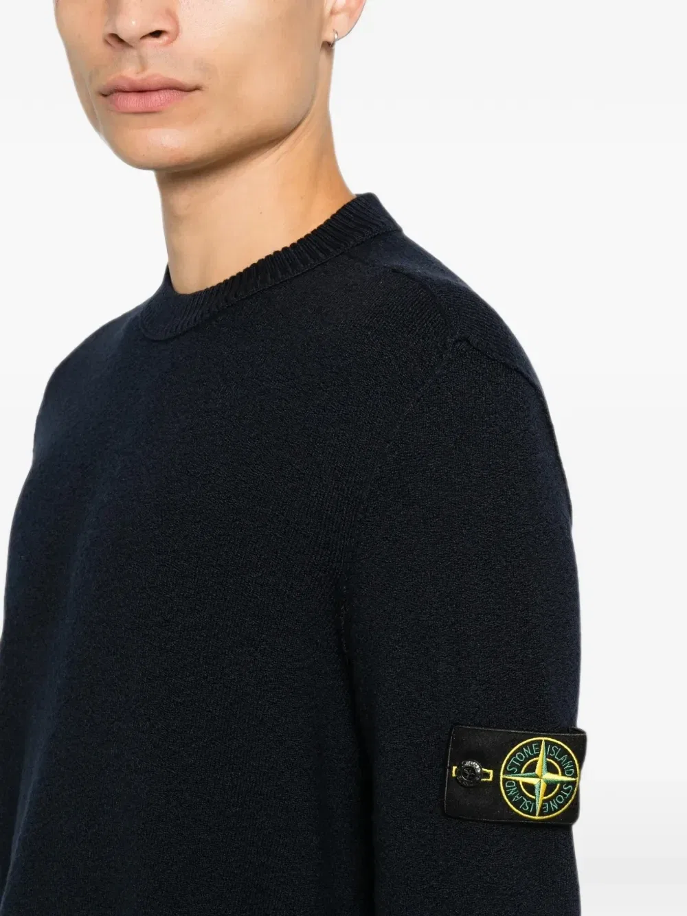 Джемпер с круглым вырезом и нашивкой-логотипом Stone Island, черный — фото 3