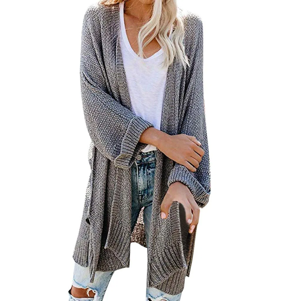 Женское длинное вязаное пальто без капюшона, Grey