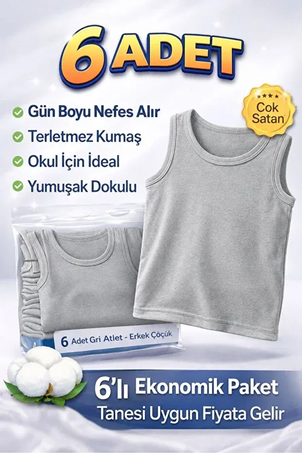 Детский топ для мальчиков хлопковый комплект 6 штук Gizem Iç Giyim, Gray