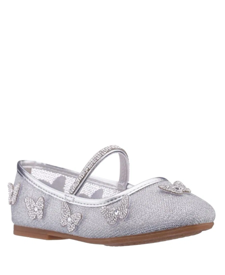 Балетки для девочек с кристаллами и бабочкой Nina, Silver