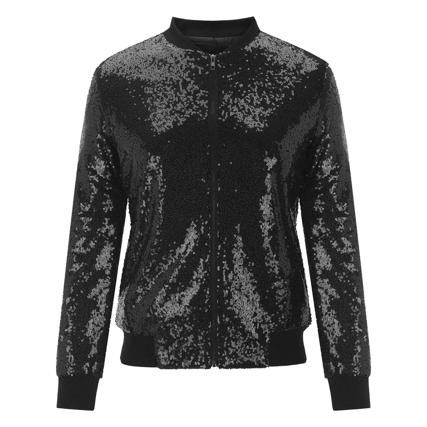 Женская куртка-бомбер с пайетками Black Sequin Jackets, Nero — фото 2