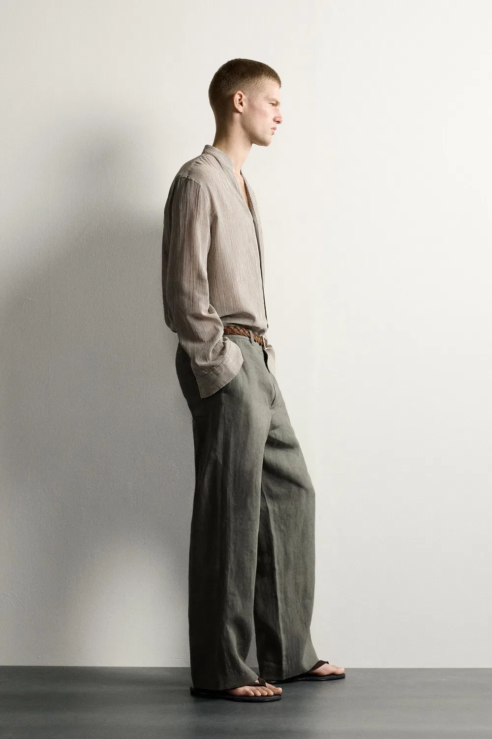 Рубашка из жаккарда свободного кроя ZARA, Brown Stripes — фото 4