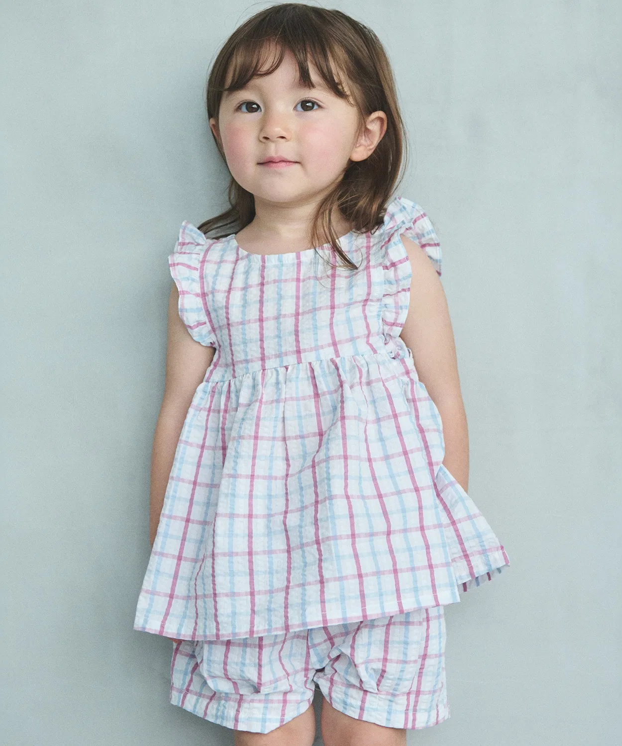 Детский комплект для девочек с принтом, модель Girl's Check Set Up, petit main, Pink — фото 2