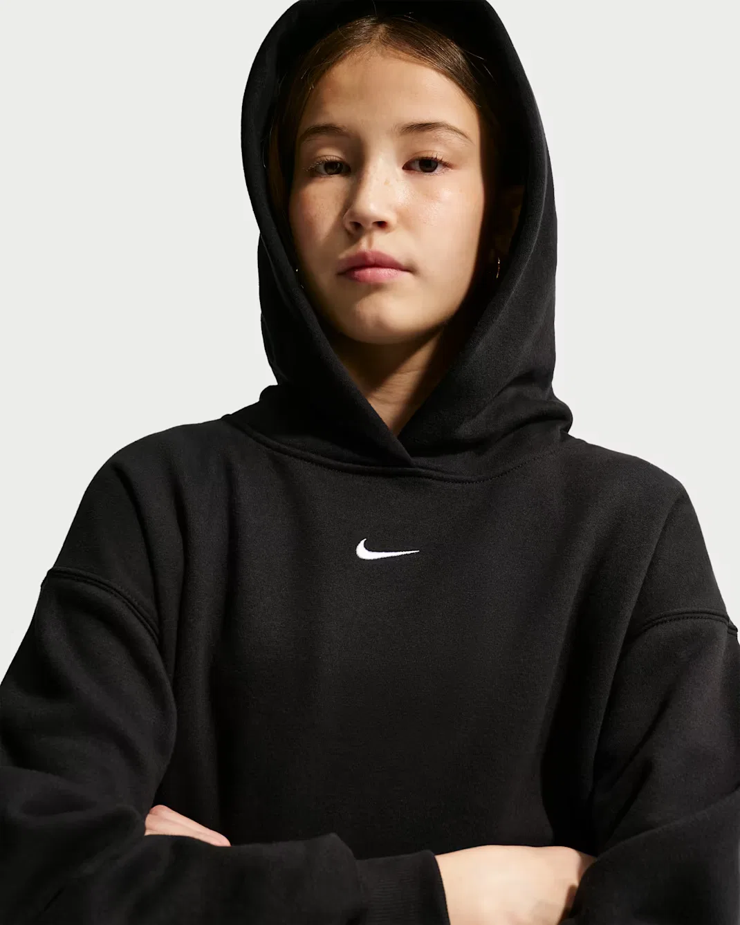 Детская толстовка с капюшоном оверсайз Nike Sportswear Studio Fleece, Black/White — фото 3