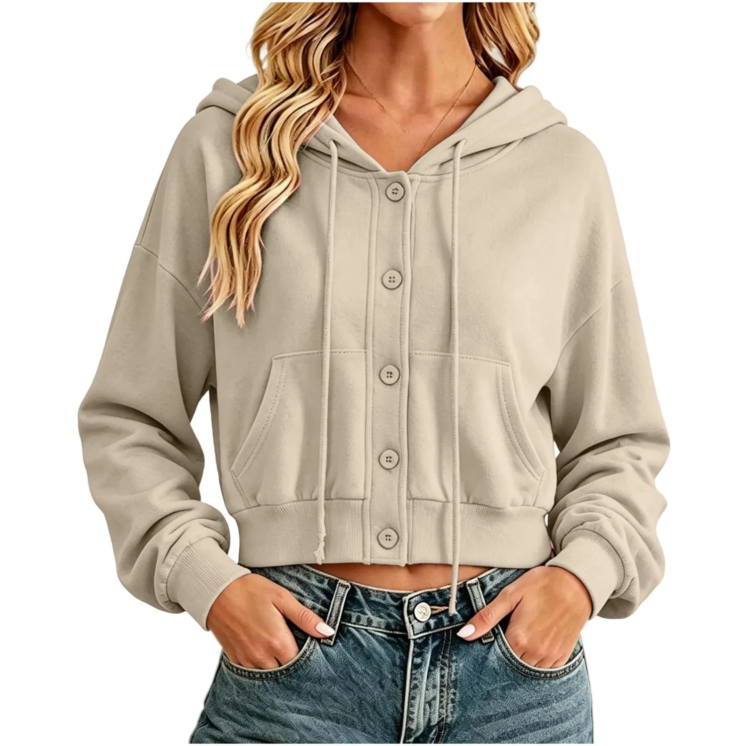 Женское укороченное пальто с капюшоном Y2k, Beige 1
