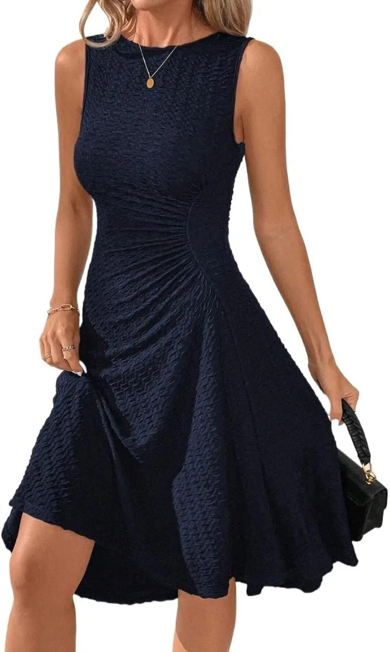 Женское миди-платье с драпировкой на талии, Navy Blue