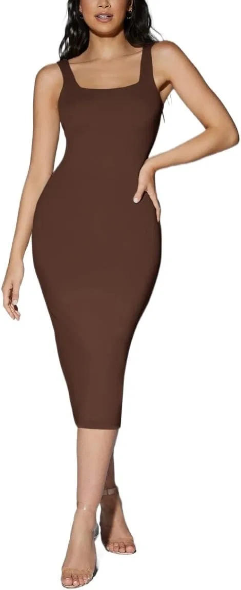 Женское элегантное платье-миди без бретелек Backless, Coffee Brown