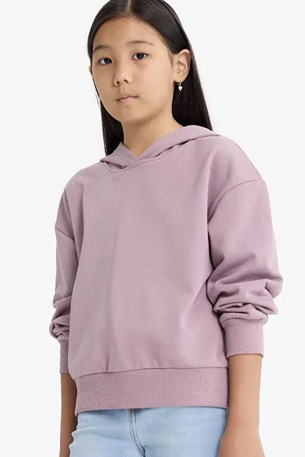 Детские свитшот для девочек с капюшоном Relax Fit Hooded Basic Plain Dusty Rose Defacto, Rose