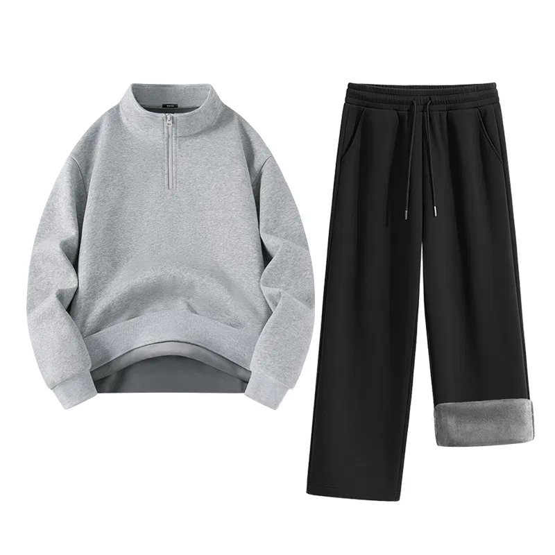 Детский спортивный костюм на флисе, комплект из 2 штук, MINISO, Gray Pea Green + Black — фото 3