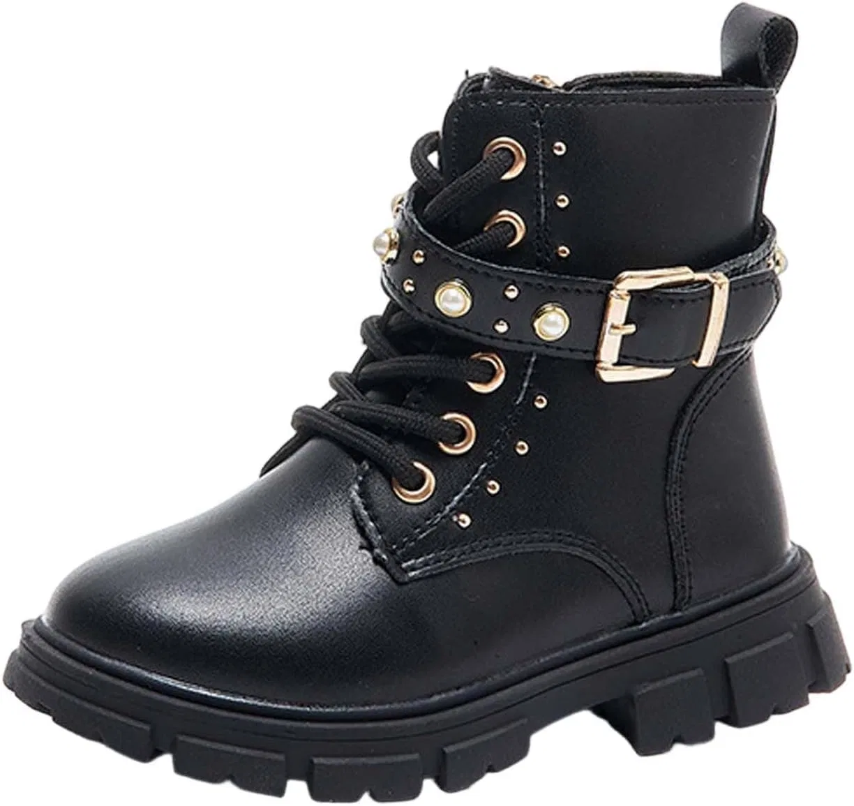 Детские ботинки для девочек на шнуровке с молнией SHOPESSA, Black