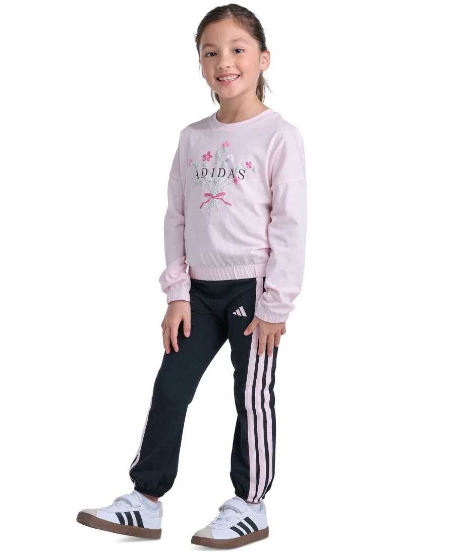 Комплект из свитшота и брюк adidas, с длинным рукавом, с принтом, Distilled Pink/Black — фото 2