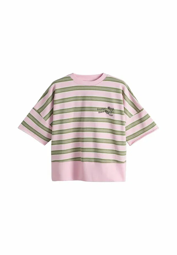 Футболка с полосками Print t-shirt Next, cream, pink, green, зеленый/розовый/кремовый