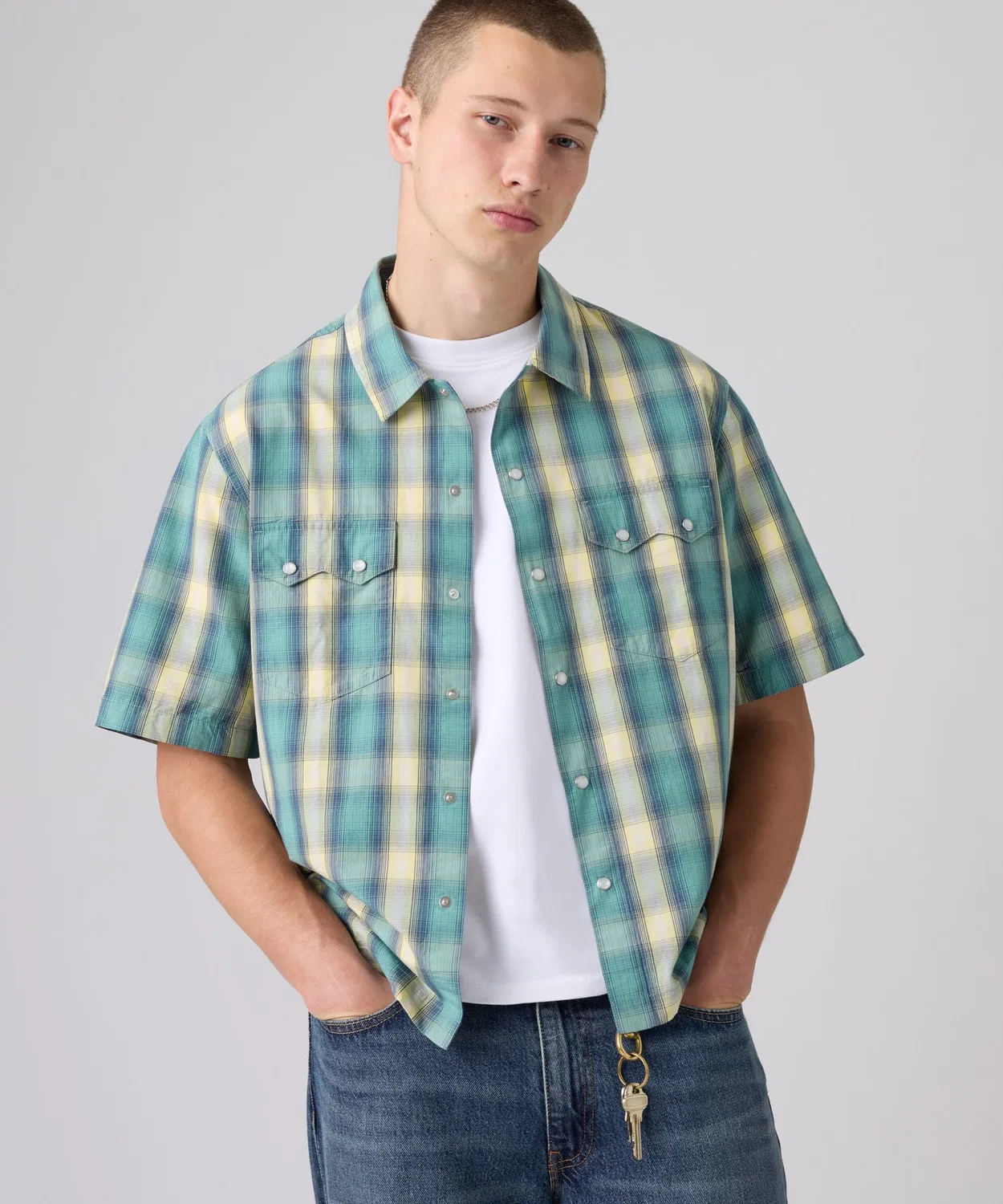 Мужская рубашка с коротким рукавом, свободного кроя, Western Levi's, Blue