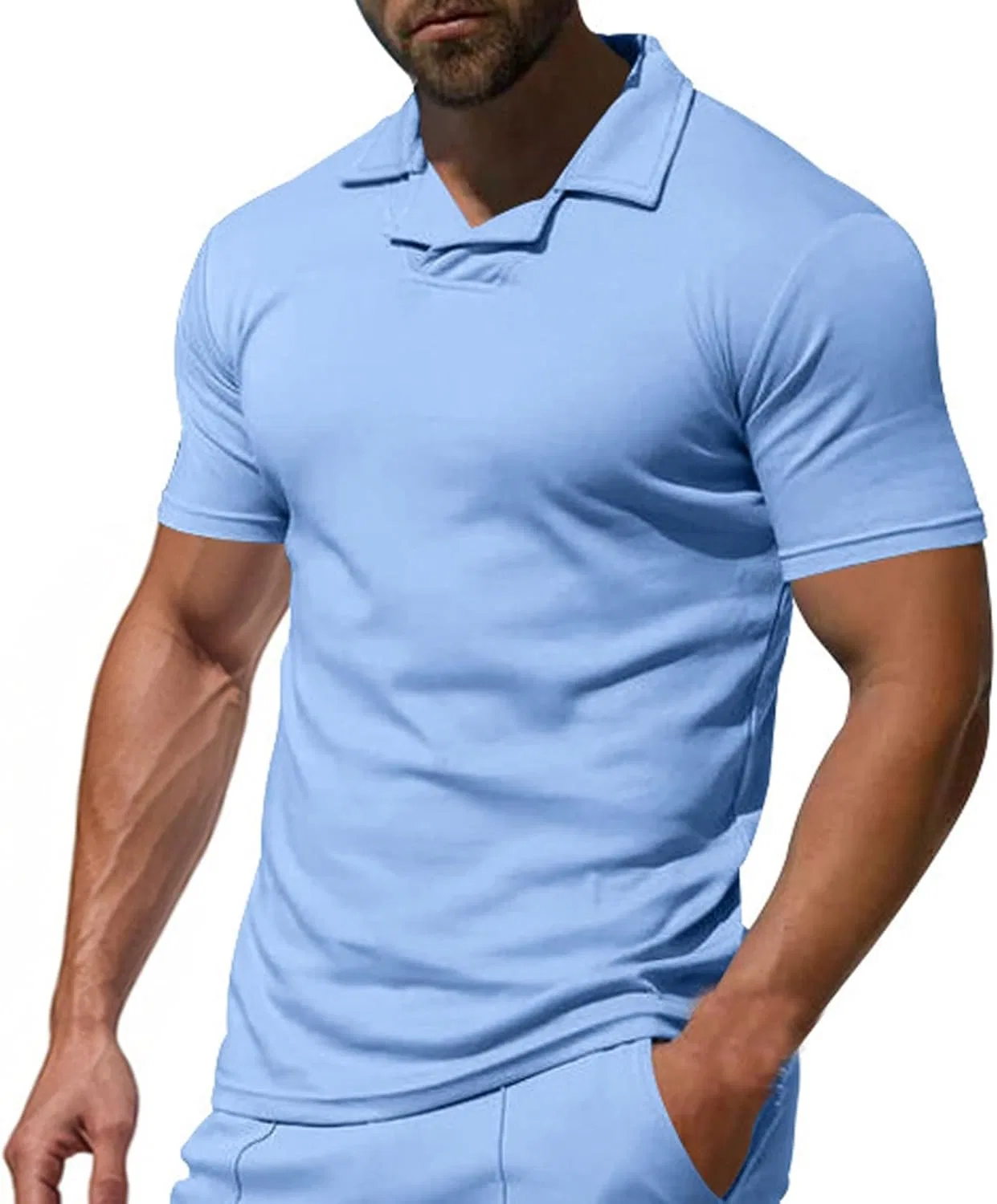 Мужская футболка с отложным воротником Generic, Light Blue