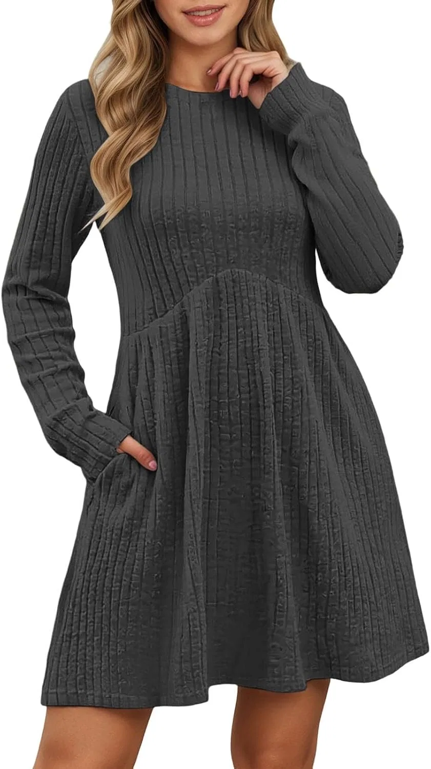 Женское свитер-платье с длинным рукавом Crew Neck, Grey