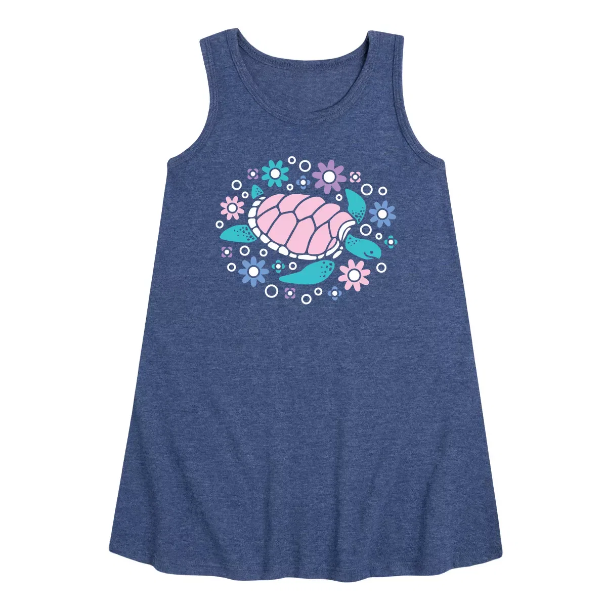 Детское платье-трапеция без рукавов Turtle And Flowers Instant Message, Heather Navy