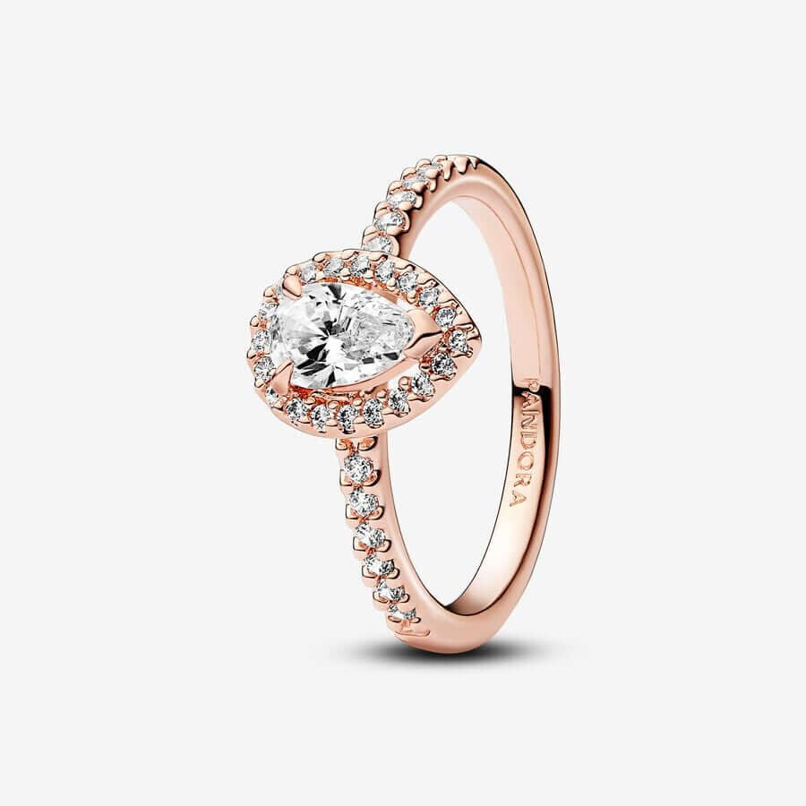 

Кольцо Pandora Timeless Sparkling Pear Halo, розовое золото