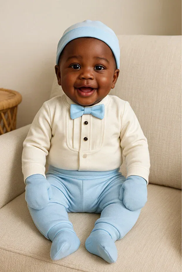 Детский комбинезон для мальчиков с принтом Bamoola For Babies, Blue Bow Tie — фото 3