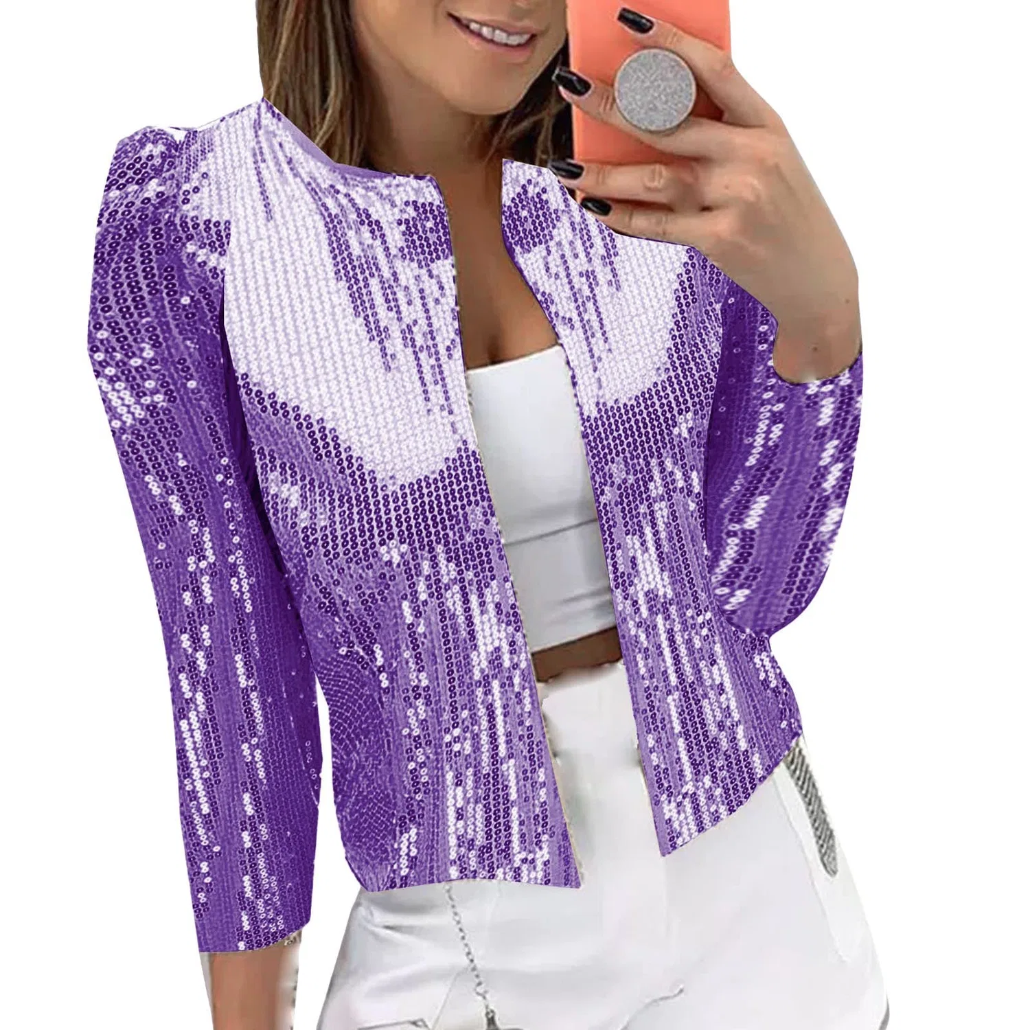 Женский блестящий жакет с пайетками Sequin Blazer, Purple