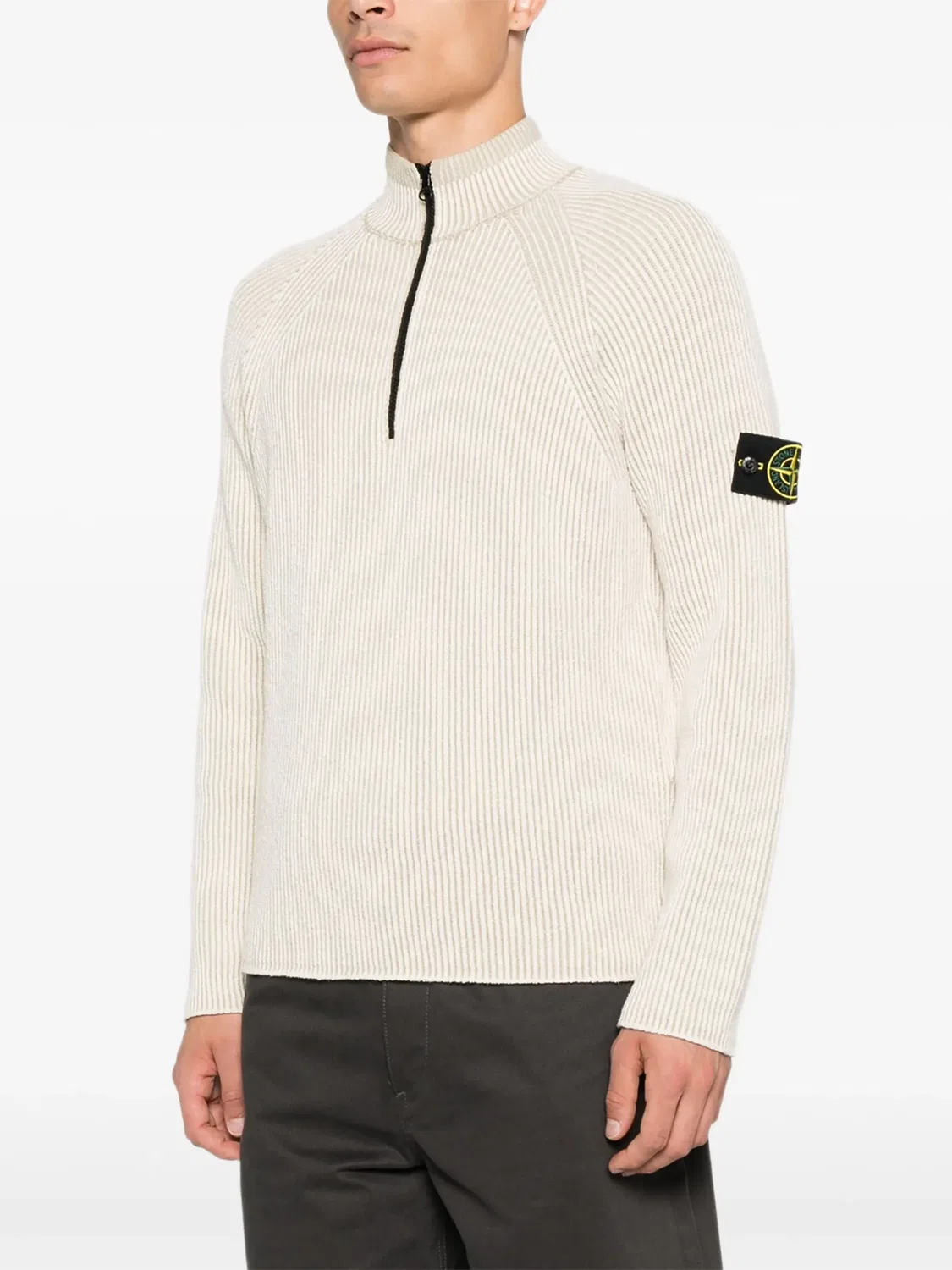 Свитер с рифленой текстурой и молнией Stone Island, нейтральный — фото 4