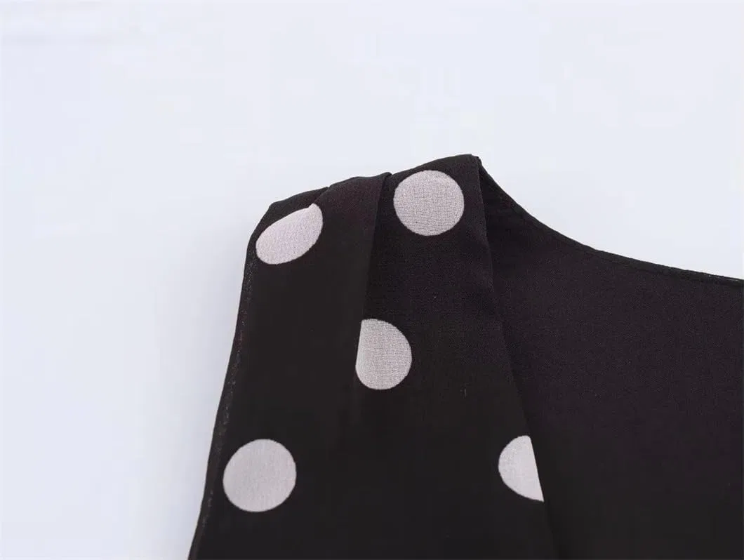 Женское платье миди с воротником V и кружевной отделкой Polka Dot, Black — фото 4