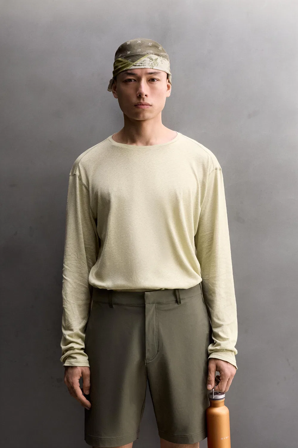 Легкая хлопково-льняная футболка ZARA, washed green — фото 2