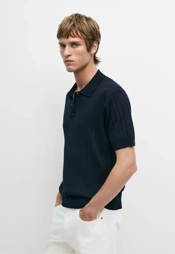 Футболка поло хлопок Massimo Dutti mottled dark blue, темно-синий — фото 4
