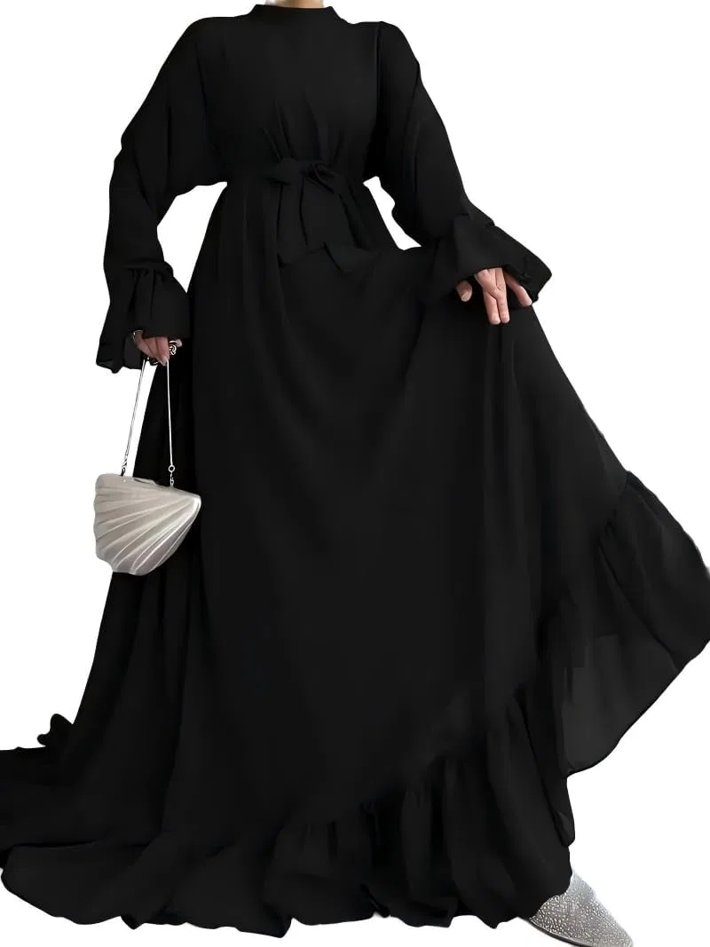 Женское макси-платье с колокольчиками рукавов Chiffon, Black