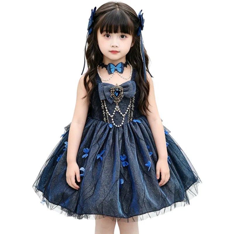 Детское платье для девочек с принтом Princess Dress Petticoat Crown Necklace Hair Clip YALU