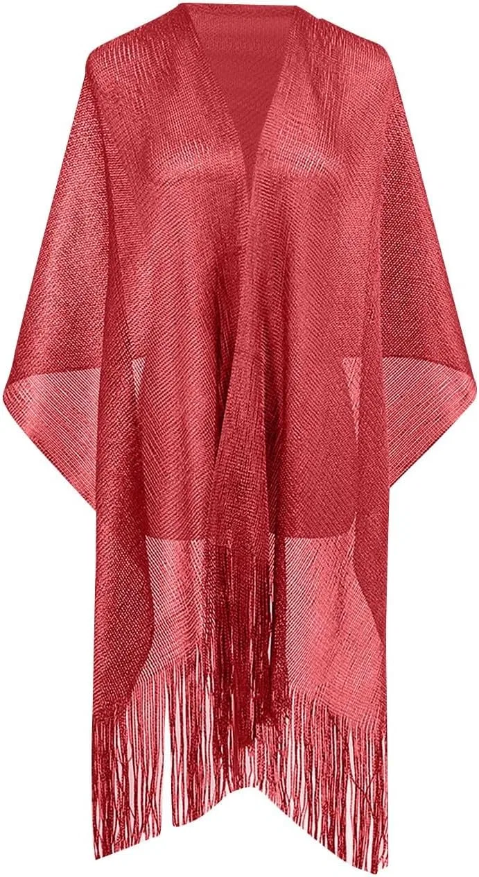 Женская пляжная накидка с бахромой, Red