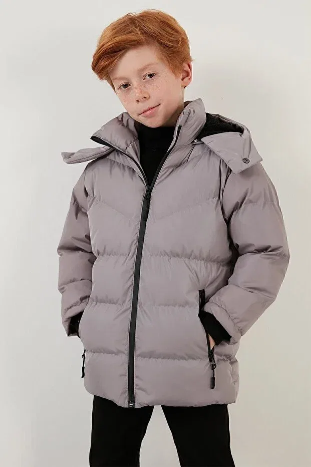 Детское зимнее пальто для девочек на молнии с капюшоном Lela, Light Gray — фото 2