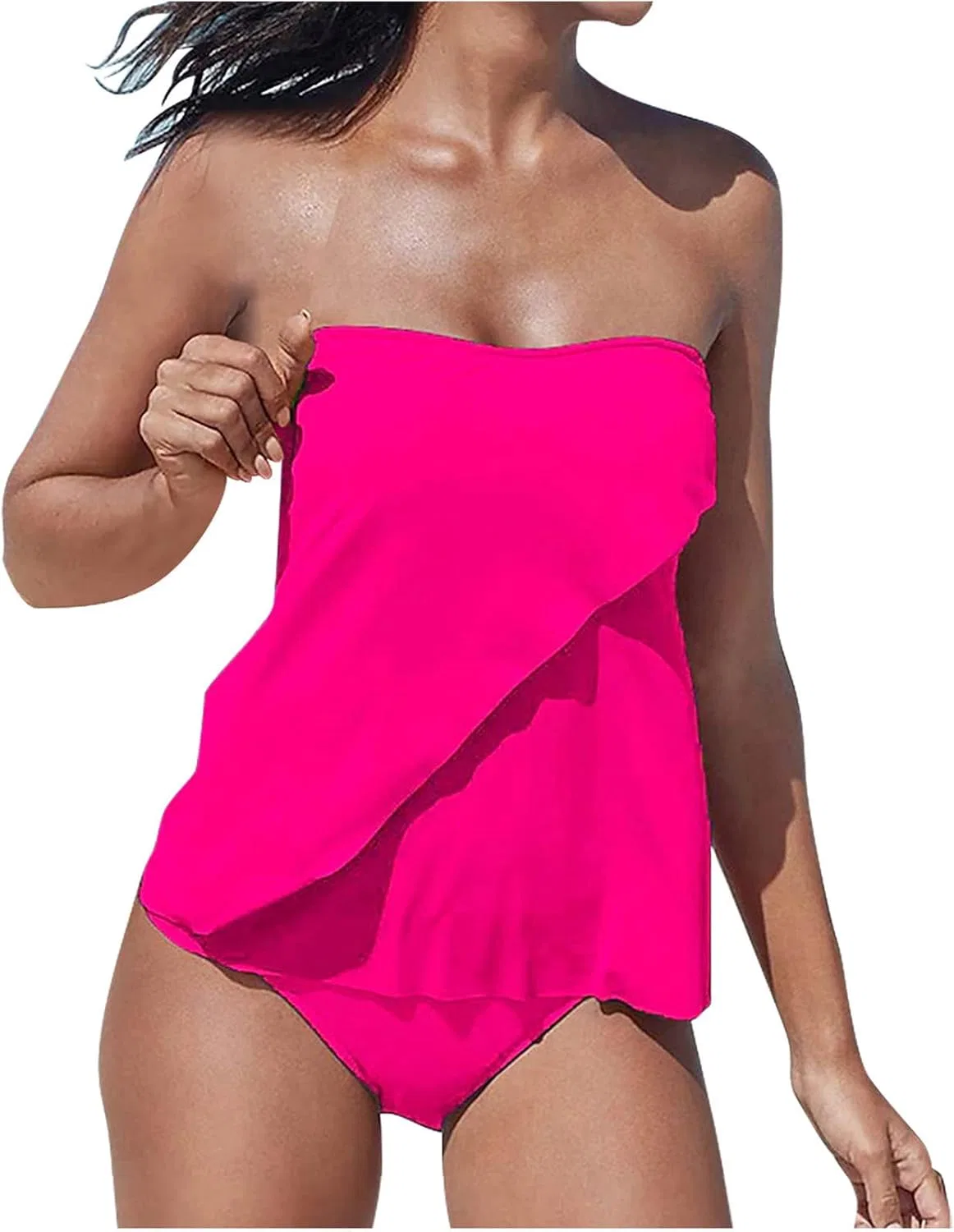 Женский танкини с открытыми плечами, Hot Pink