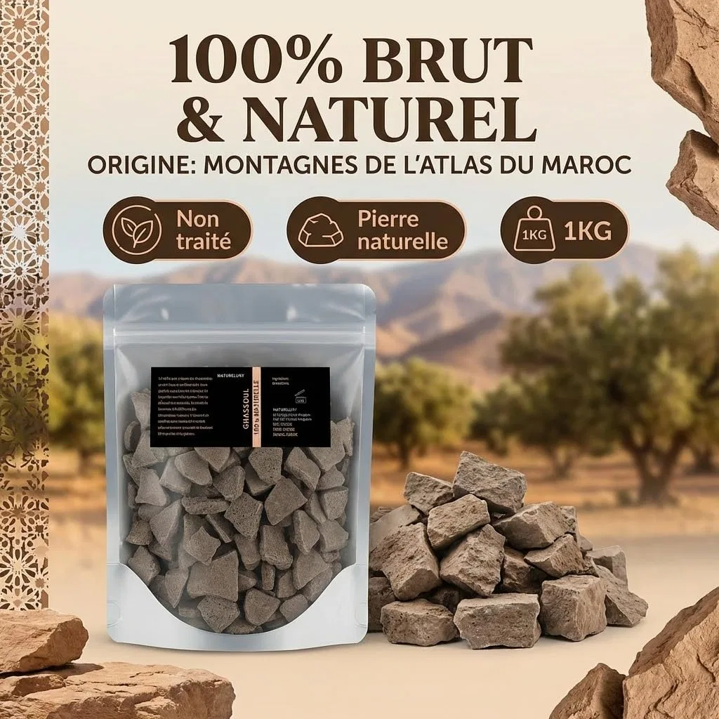 Глина косметическая Moroccan Ghassoul Raw Clay Natureluxy, 1 кг, Бежевый — фото 3